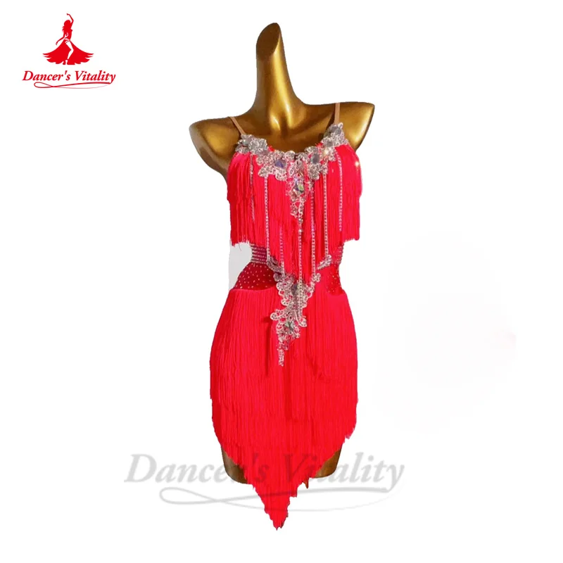 Latin Dance Fringe Dress for Women Rumba Chacha Tango Performance Tassel Skirt Costume Custom Adult Child Latin Dancing Dresses