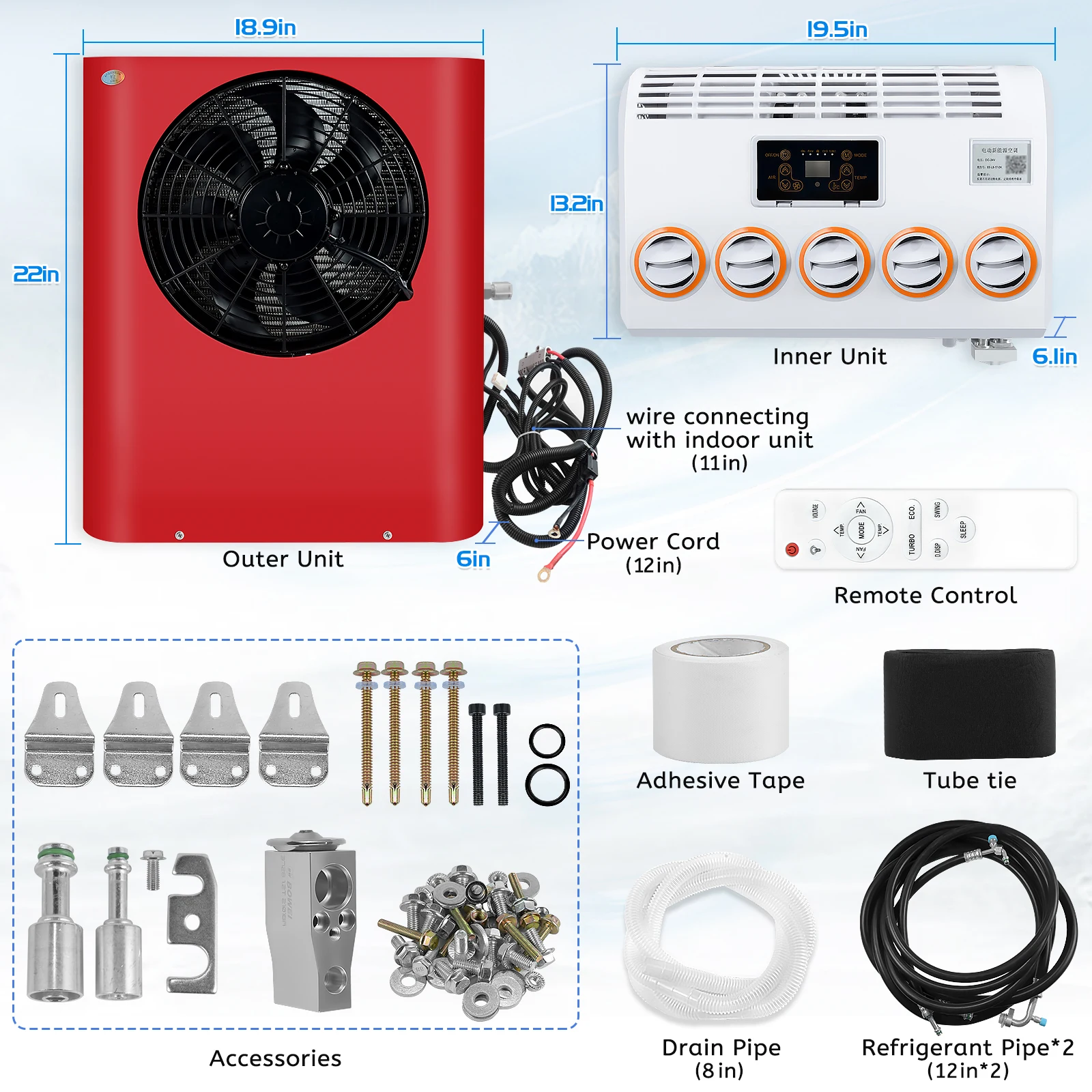 Sistema de enfriamiento de aire acondicionado montado en el techo del camión del coche 12v 24v autobús portátil Rv Sleeper Dc Mini Oto Klima Seyyar