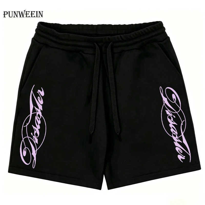 2026 Summer Y2K Harajuku High Street Fashion Letter Print Shorts Elastic Waist Loose-Fitting Casual Street Sports Pants Unisex