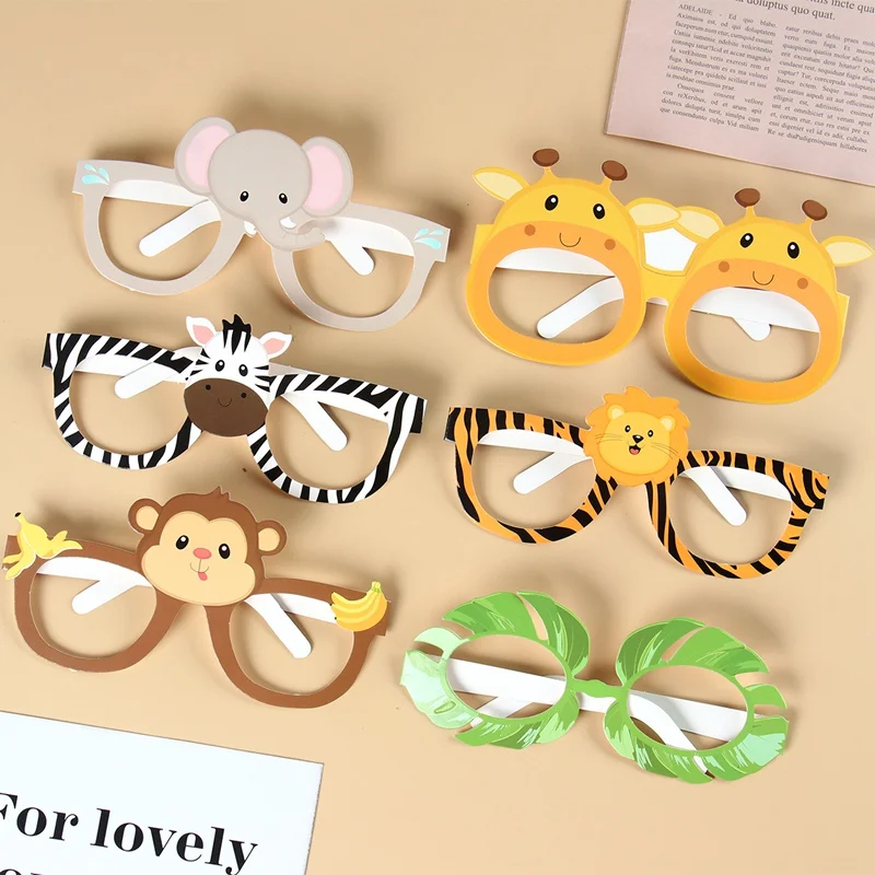 6pcs Paper Glasses Jungle Animals Birthday Party Decoration Kid Funny Masks Safari Theme Animal Party Supplies Photo Baby Shower