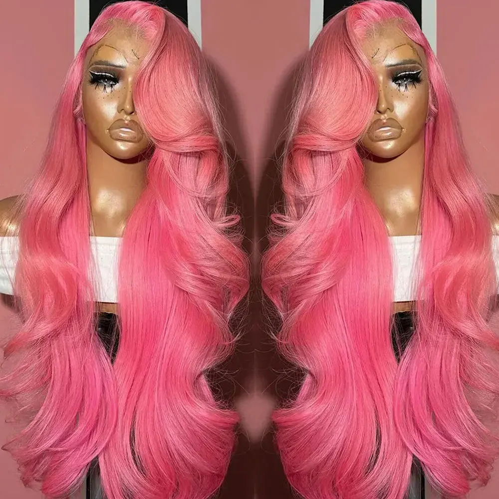 

Розовый объемный волнистый человеческий волос 13x6 Hd Парик фронтальной части шнурка предварительно сорванный 13x4 Парик фронта шнурка розового цвета Бразильский 100% человеческие волосы для женщин