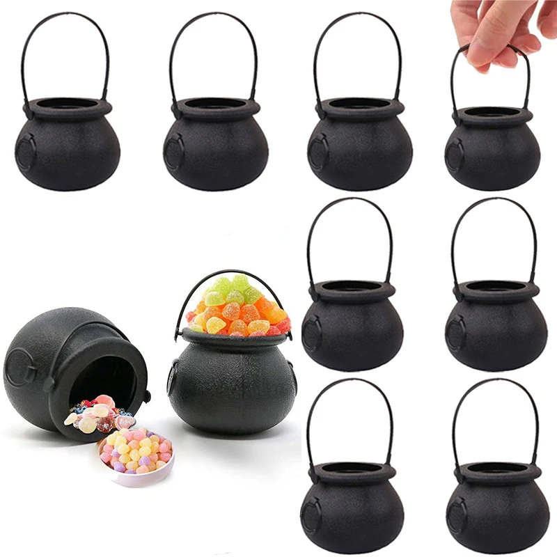 

8/12Pcs Mini Black Candy Kettles Witch Cauldron Pot Candy Buckets Holder for Kids trick or treat Favors Halloween Party decor