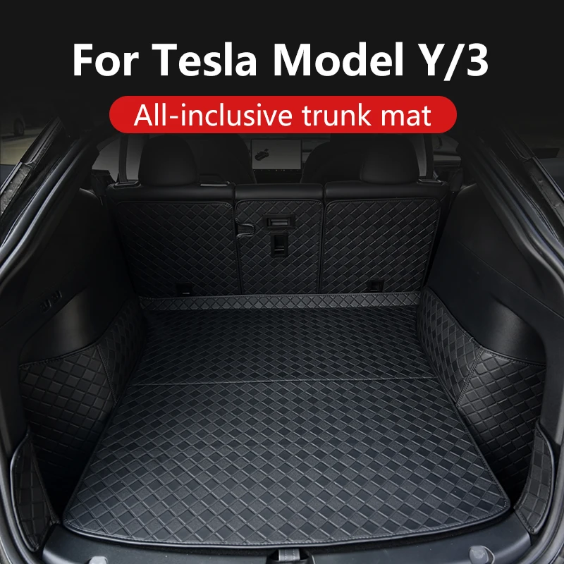 

For Tesla Model Y Leather Trunk Mats Model 3 Highland Fully Surrounded Waterproof Non-Slip All-Weather Liner Custom Floor Liner