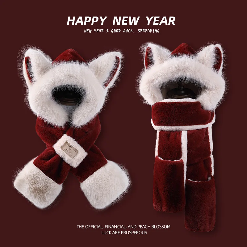 قبعة تيدي بير مع وشاح شتوي دافئ للنساء في عيد الميلاد مريحة في الهواء الطلق