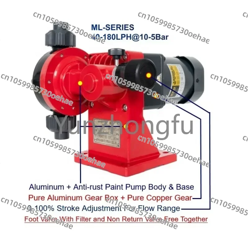 Caustic Soda Metering Plunger Chemical Dosing Pump 5-180lph@5-10bar Electric PVC Ce Diaphragm Pump PTFE Motor Drive