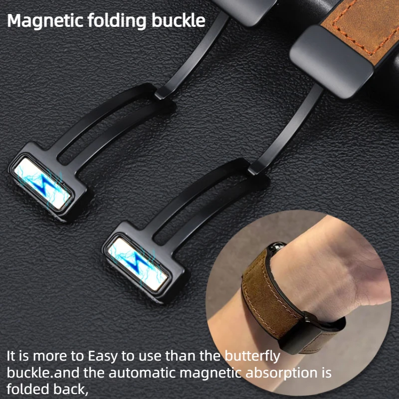 Magnetic Buckle cowhide Genuine Leather watch Strap 20 22mm Quick release Soft waterproof Men Silicone bottom watchband bracelet