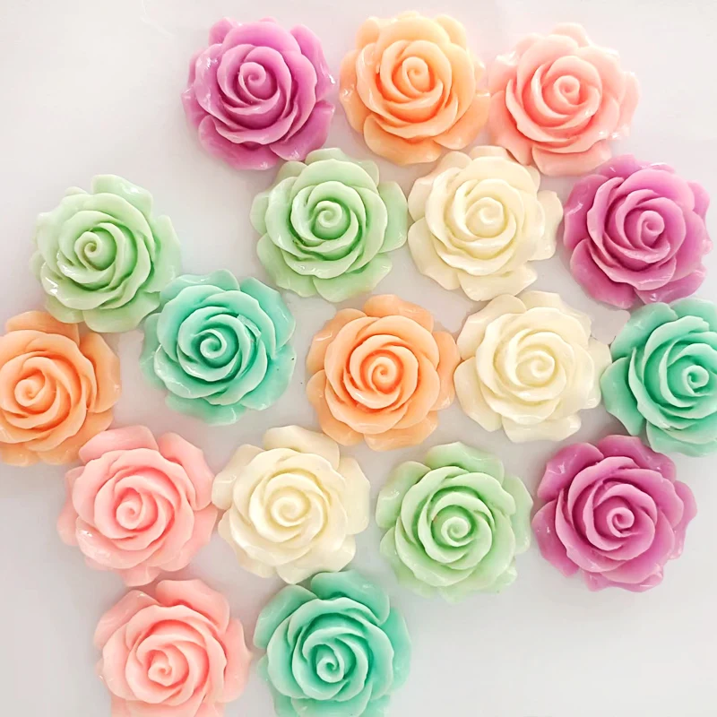 100pcs large 28mm Resin Rose Flower Cabochon Assorted Colors Great for necklace settings, pendant and bezel trays Cabochon