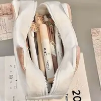 Cute French Toasted Pen Bag Plush Large Capacity Student Pencil Case Multi-function Funny Stationery Storage Bag Organizer 5