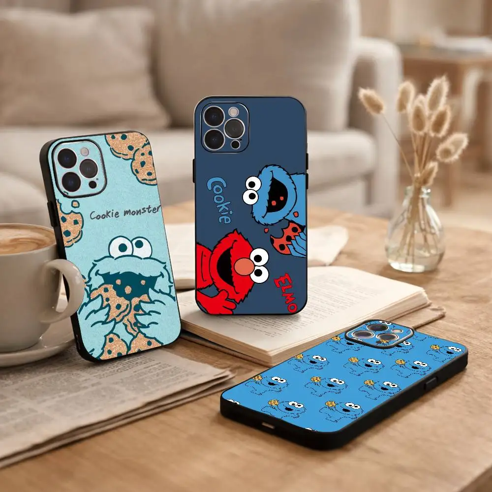 

C-Cookie-M-Monster Funny Phone Case For iPhone17,16,15,14,13,12Plus,Pro Max,XS,5G Soft Silicone Black Cover
