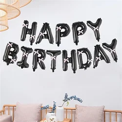 33pcs Black Happy Birthday Banner Balloon Pink Bow Ribbon Set Girl's Birthday Party Decoration Balloon Set