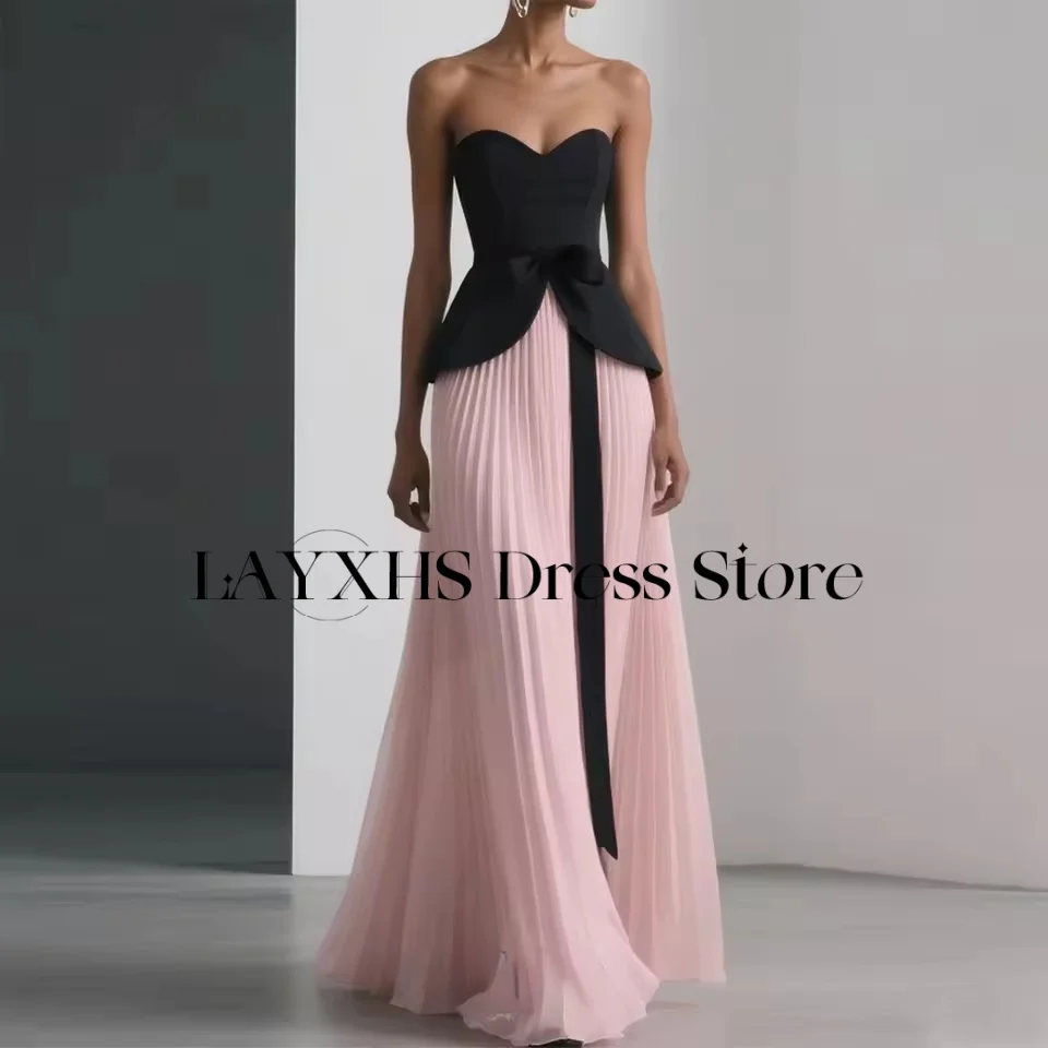 

LAYXHS Модные вечерние платья с бантом в форме сердца Розовые плиссированные платья трапециевидной формы длиной до пола, вечерние платья для выпускного вечера по индивидуальному заказу فساتين سهرة
