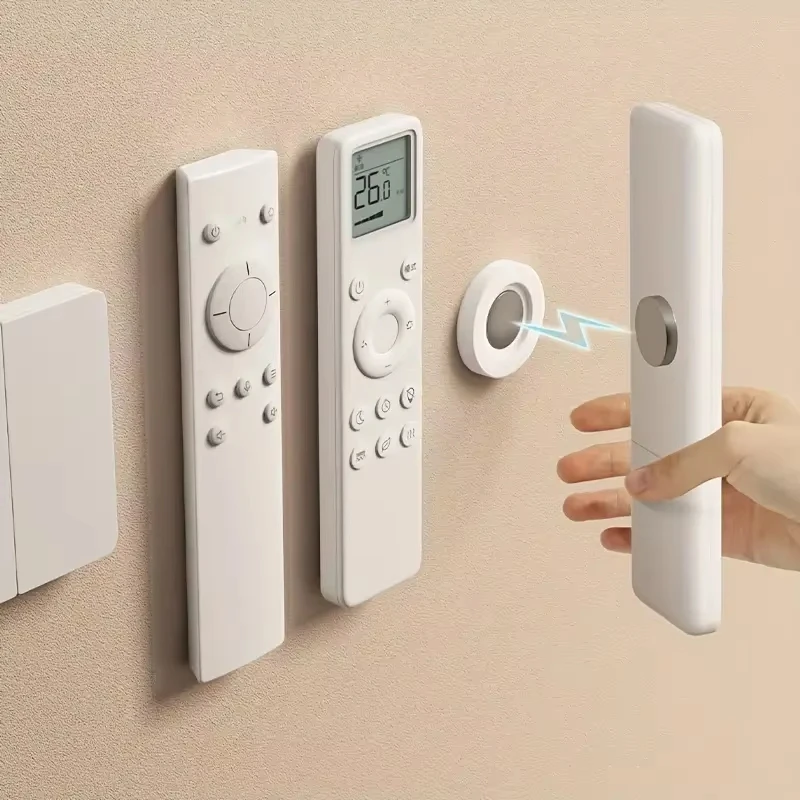 No Drill Magnetic Remote Holder - Wall Mount for TV/AC/DVD Remotes, White Space-Saving Design