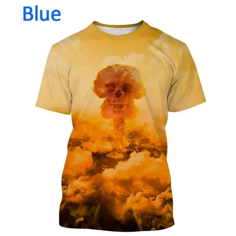 All Over Print Mushroom Cloud Graphic T-Shirt For Men Summer Oversized Round Neck Short Sleeves Blast Pattern New In Tees Tops