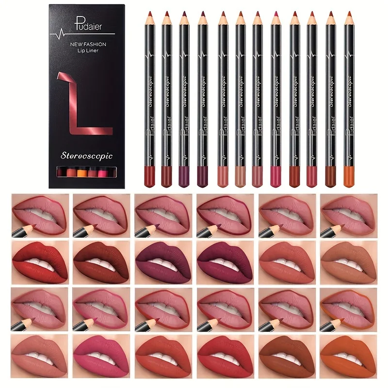 Set di matite opache da 12 colori - Matita labbra impermeabile, resistente, tazza antiaderente - Regalo di Natale - Contiene pianta Squalane