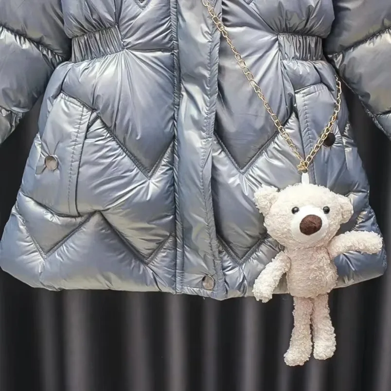 Chaqueta de invierno para niñas, abrigos bonitos de oso para niñas, Parkas brillantes con capucha, impermeables, prendas de vestir exteriores de moda para niños de 2 3 4 5 años