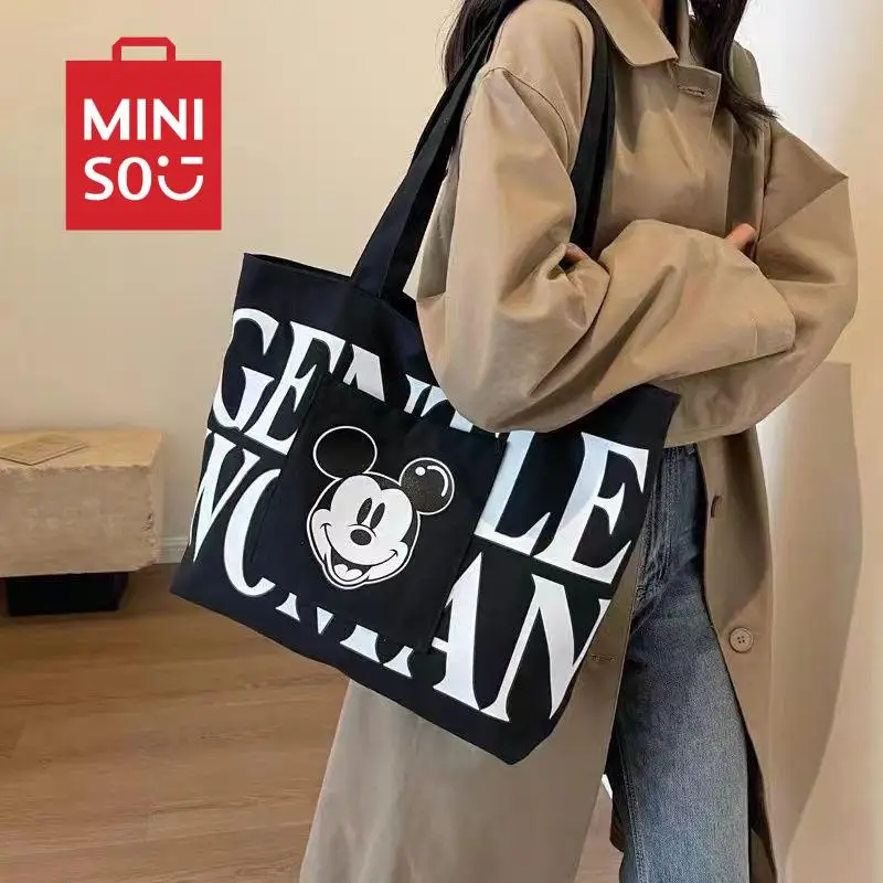 Mickey Mouse Shoulder Bag Kawaii Disney Cute Anime Kids Toys Versatile Tote Bag Students Large Capacity Storage Books Canvas Bag