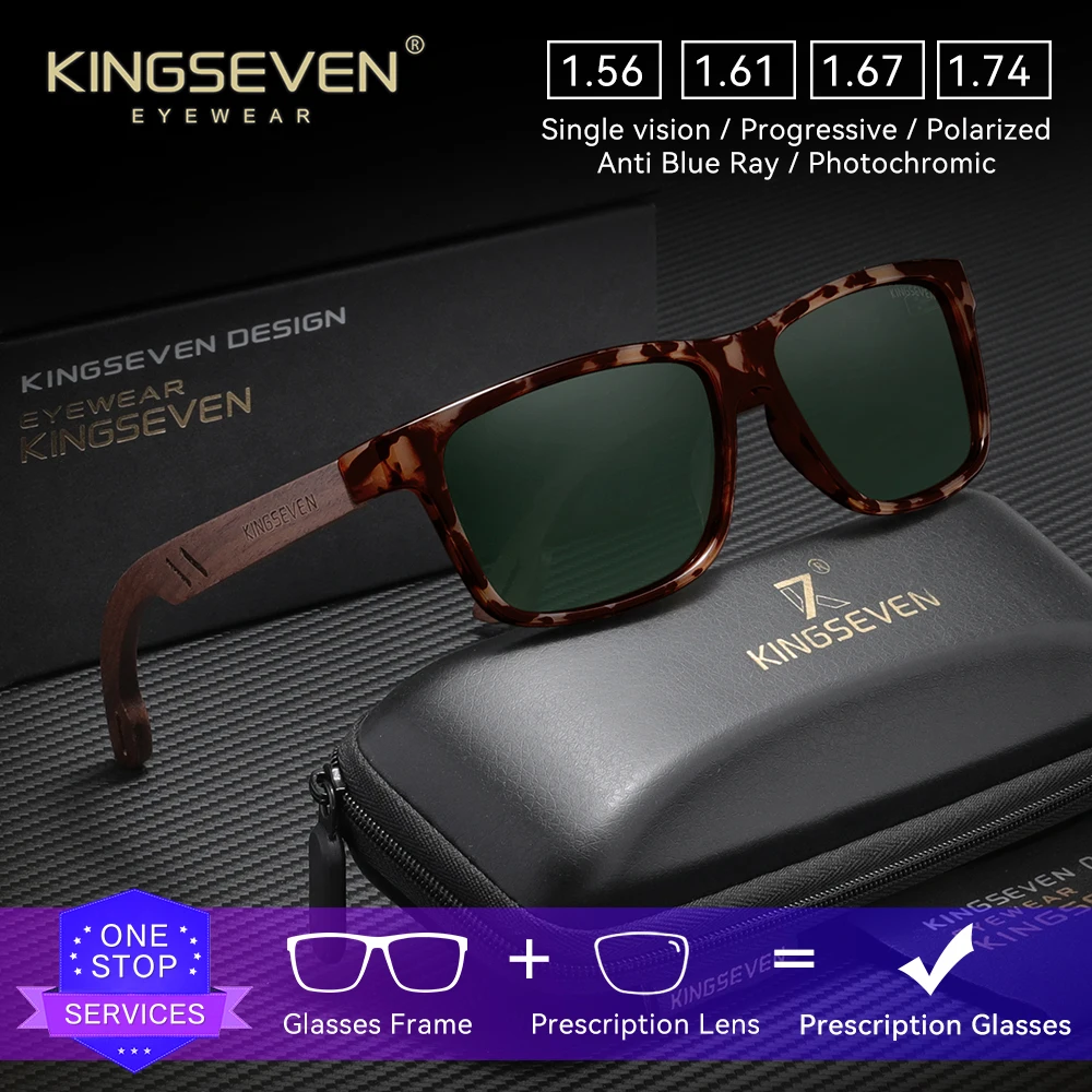 

KINGSEVEN Fashion Wooden Men Women Prescription Sunglasses Square Myopia Hyperopia Eyeglasses Optical Lens Causal Glasses