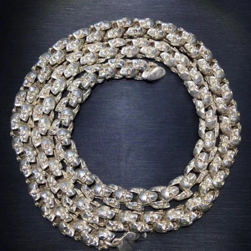 

China collects Tibet Silver Handmade skull Statue Necklace Pendant jewel Gift Art