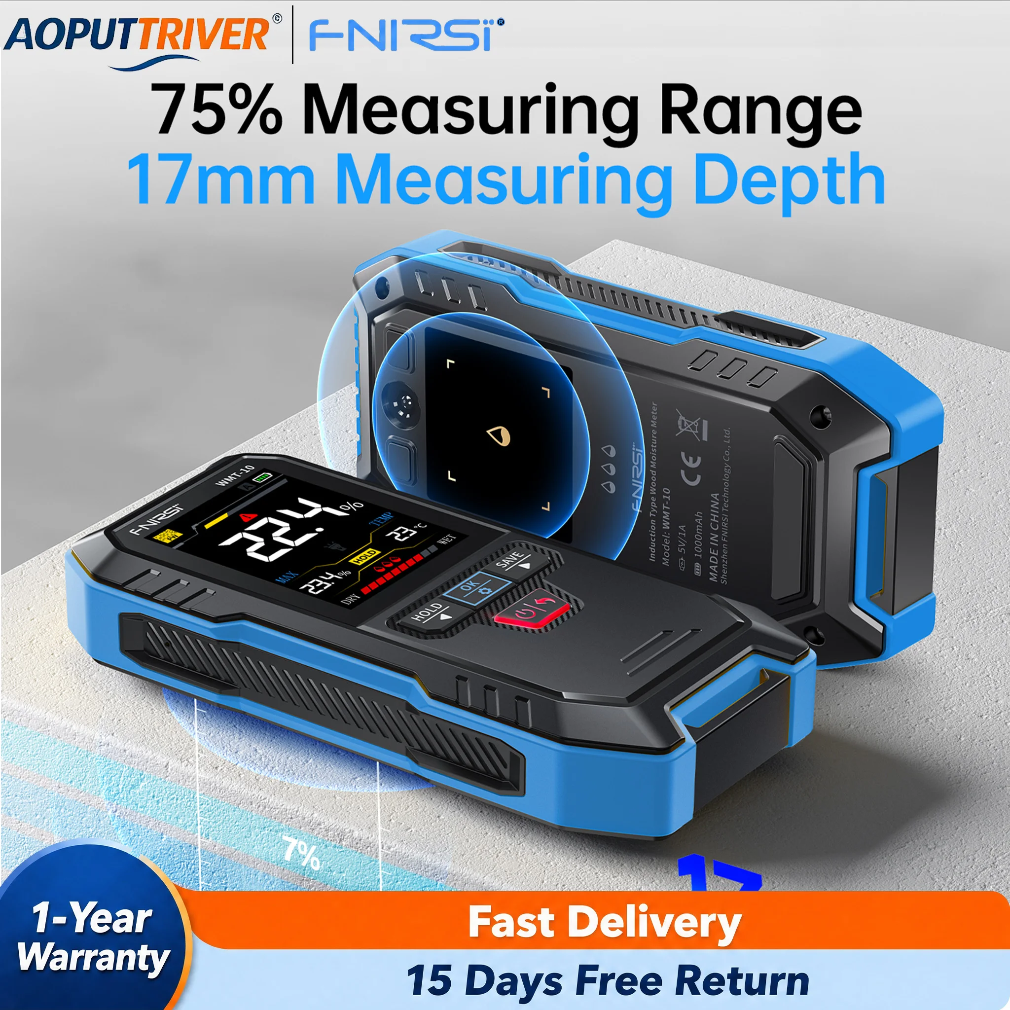 Professional Inductive Wood Moisture Meter Tester 4 Modes Hardwood Softwood Brick Plaster Wall 2.4" HD Display Humidity Analyzer