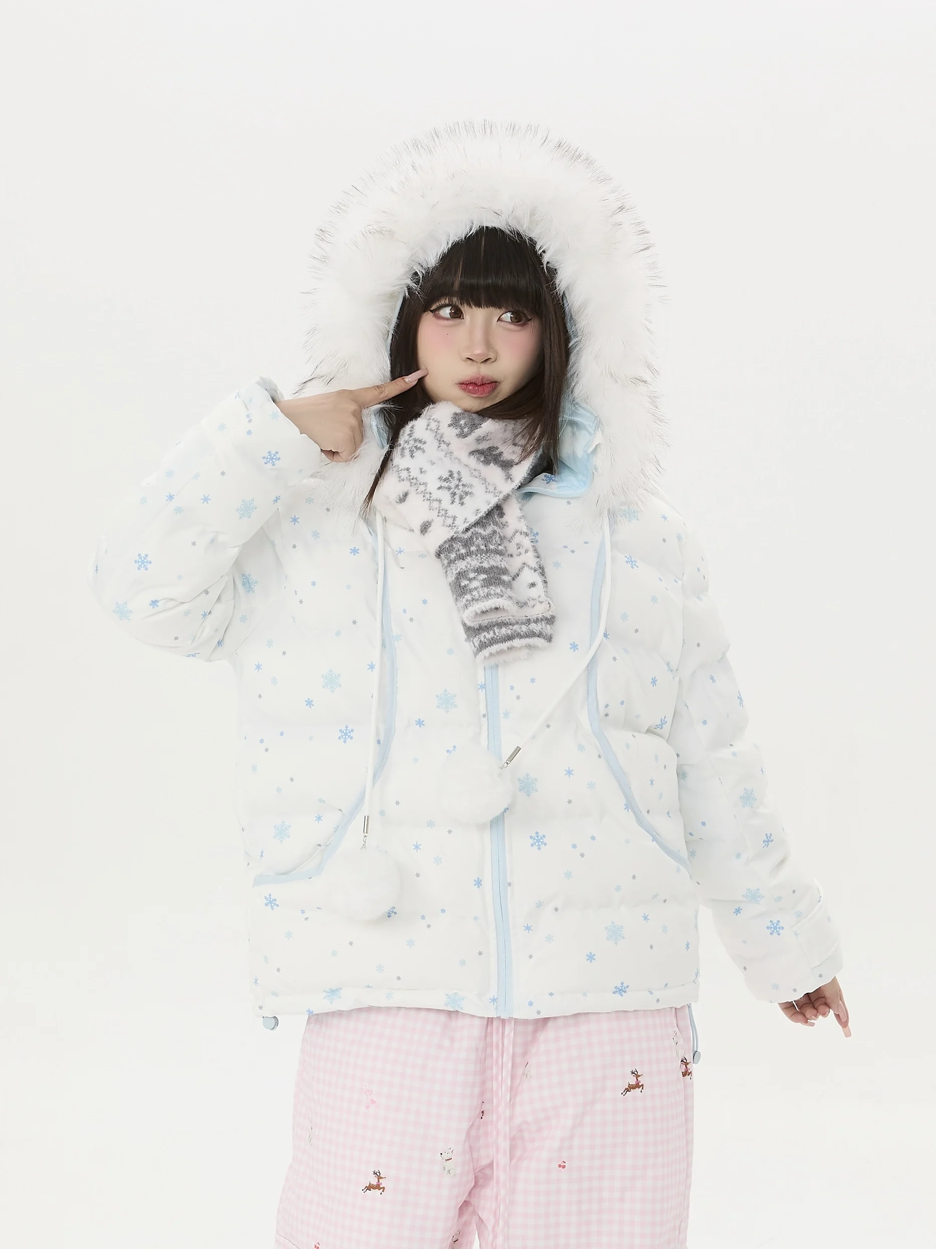 

Зимняя хлопковая куртка-пальто женская с воротником, с принтом снежинок, свободного кроя, с длинными рукавами, на молнии, повседневная верхняя одежда