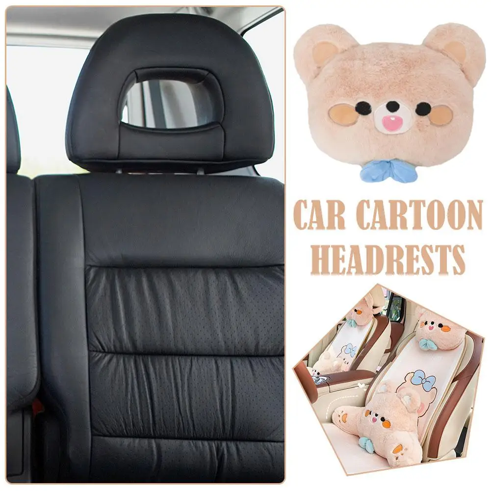 Car Neck Pillow Cute Plush Cartoon Bowknot Bear Travel Pillow Interior Kawaii Neck Cushion Headrest Car Accessories Rest X3i2