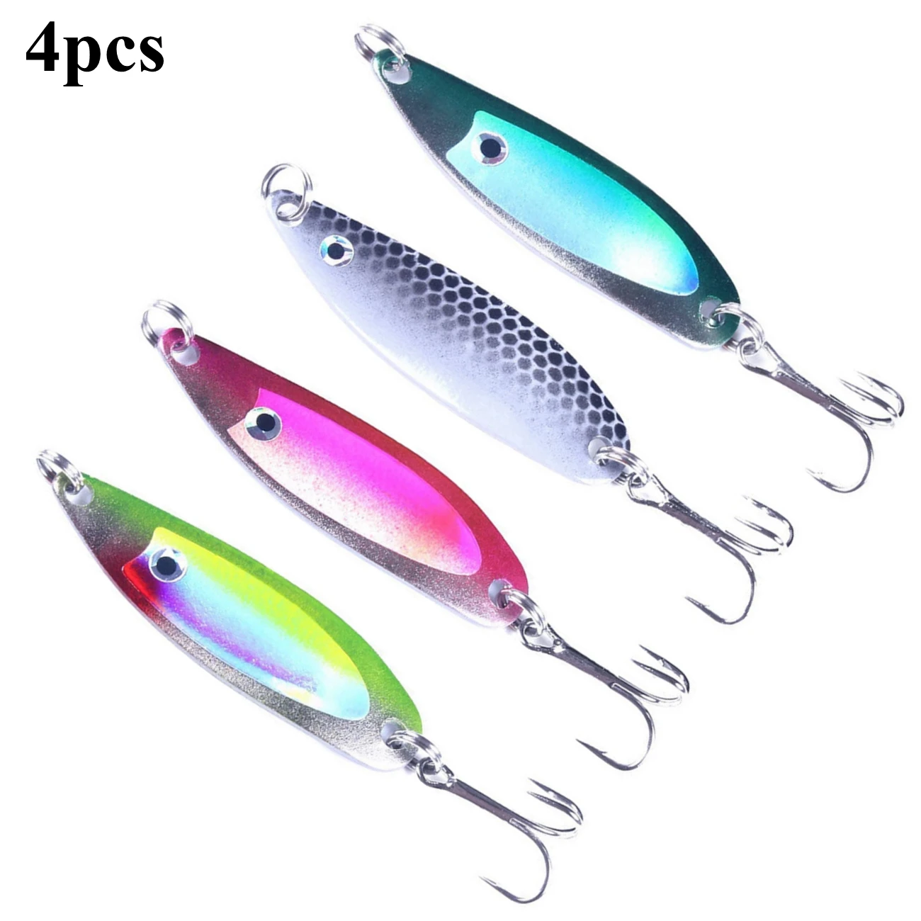 

4pcs Colorful Fishing Spoon Lures Kit Treble Hooks Saltwater Freshwater Fishing Metal Lures for Bass Trout