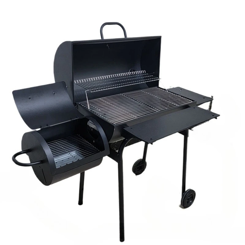 Double Barrel BBQ Grill, Enlarged and Thickened American Style Outdoor BBQ Rack, Smoker Grill