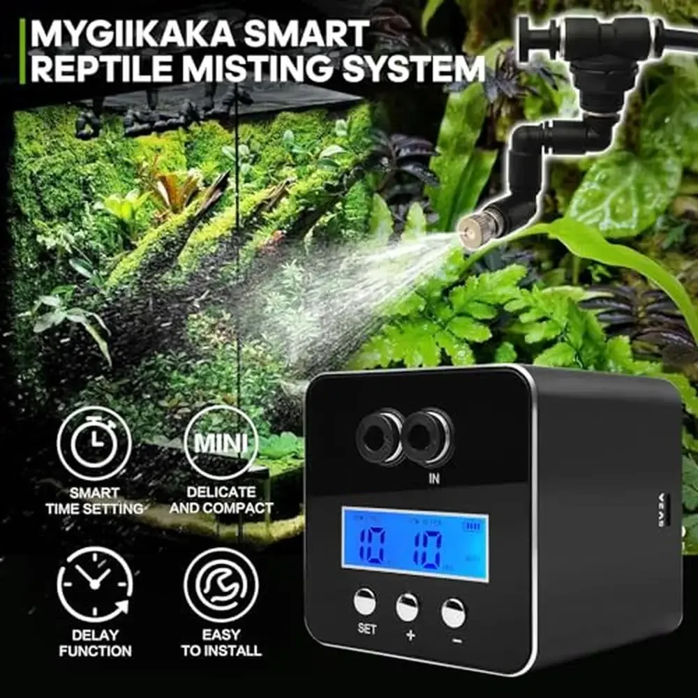 Reptile Mister Humidifier System Automatic Timer 360° Adjustable Misting Terrariums Atomization Spray Kit Easy Install USB