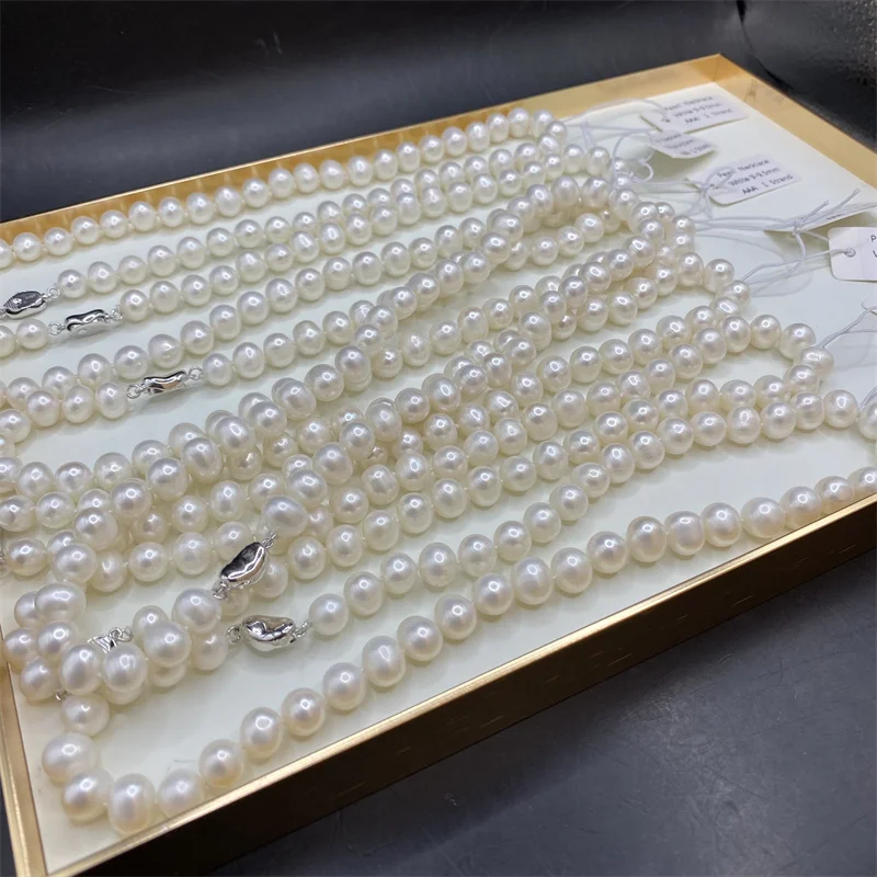 

3A New Hot Real White Freshwater Cultured Round Pearl Necklaces for Women Girl Gift, 925 Sterling Silver Women's Pearl Necklace