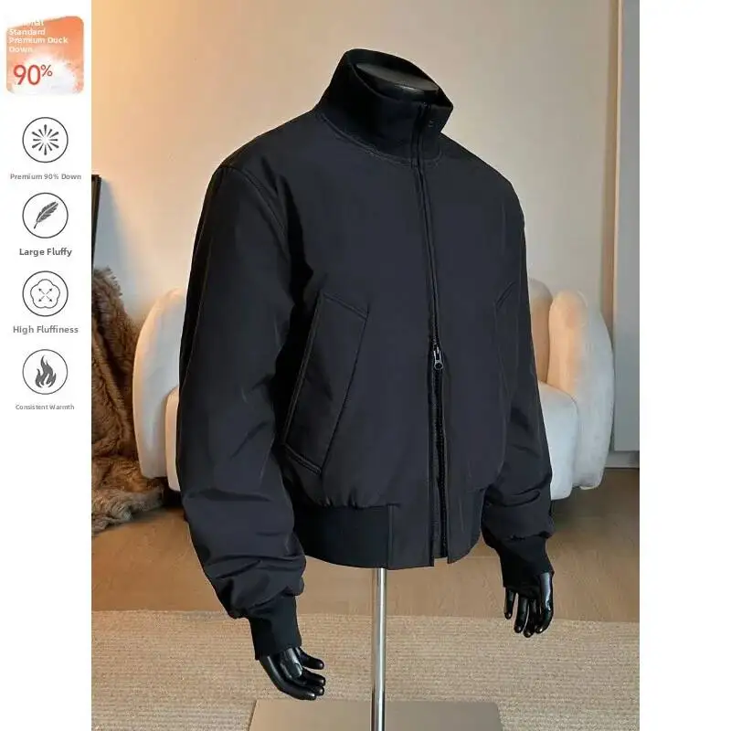 Jaket Penerbangan Gaya Amerika Pria, Mantel Bulu Angsa Putih, Desain Pendek, Hangat untuk Musim Dingin, Tidak Tebal, Pakaian Luar untuk Berbagai Situasi