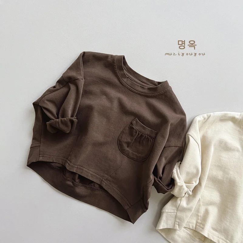 Baby Boys Girls Long Sleeve T Shirts Autumn New Kids Solid Casual Bottoming Shirt Toddler Loose Versatile Tops Children Clothes