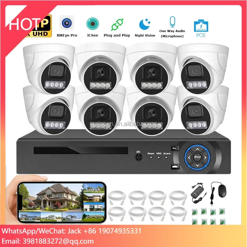 

OEM 8MP 4K ICSee XMeye Pro 8CH Indoor POE Video Surveillance Dome CCTV Camera NVR Kit System POE IP Security Camera System