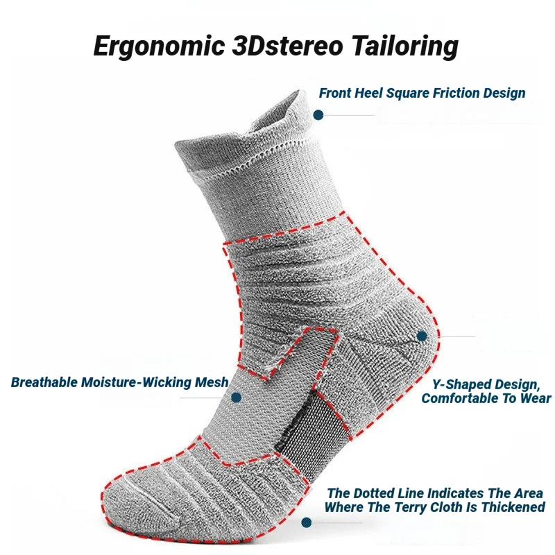 3Pairs Men\'S Socks Compression Stockings Breathable Basketball Sports Cycling Moisture Wicking High Elastic Tube