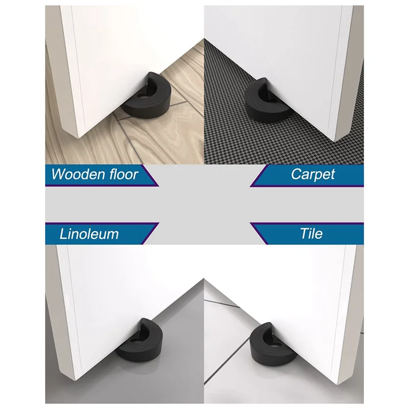 Door Stoppers -Rubber Security Wedge for Bottom Of Door on Concrete, Tile, Carpet, Linoleum & Wooden Floor 2 Pack