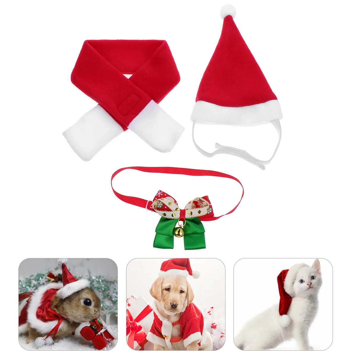 

3Pcs Christmas Pet Costume Red White Hat Scarf for Dogs Unique Design Easy to Wear Holiday Accessory Christmas Collar