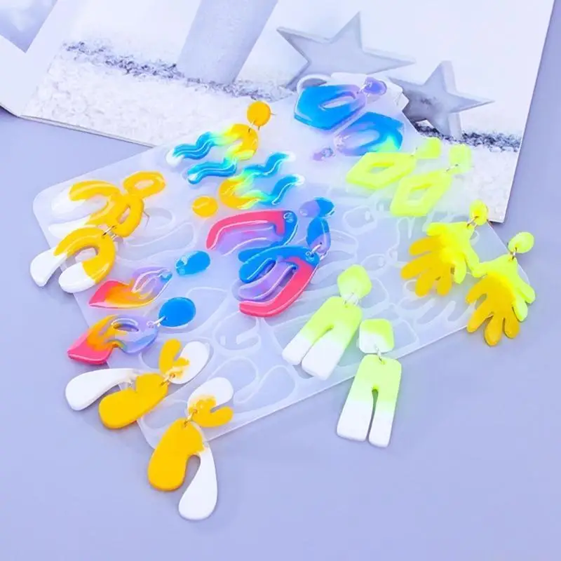 

D46E 4Pcs/set Crystal Silicone Earrings Mold Set Crystal Epoxy Resin Casting Molds Irregular Ear Rings Mould for DIY Pendants