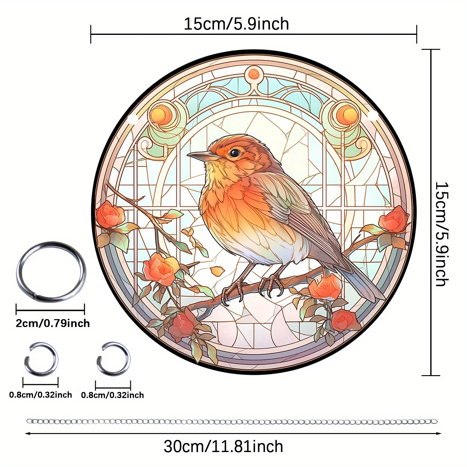 1pc Animal Series Cute Bird Suncatcher Stained Window Hanging Acrylic Round Wreath Sign Yard Garden Home Room Decoration