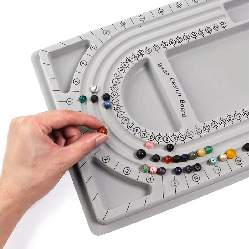 1PC Grau Beflockte Perle Bord Armband Halskette Perlen Organizer Fach Perlen Zubehör Mess Werkzeug Für Schmuck Machen – Detail 2