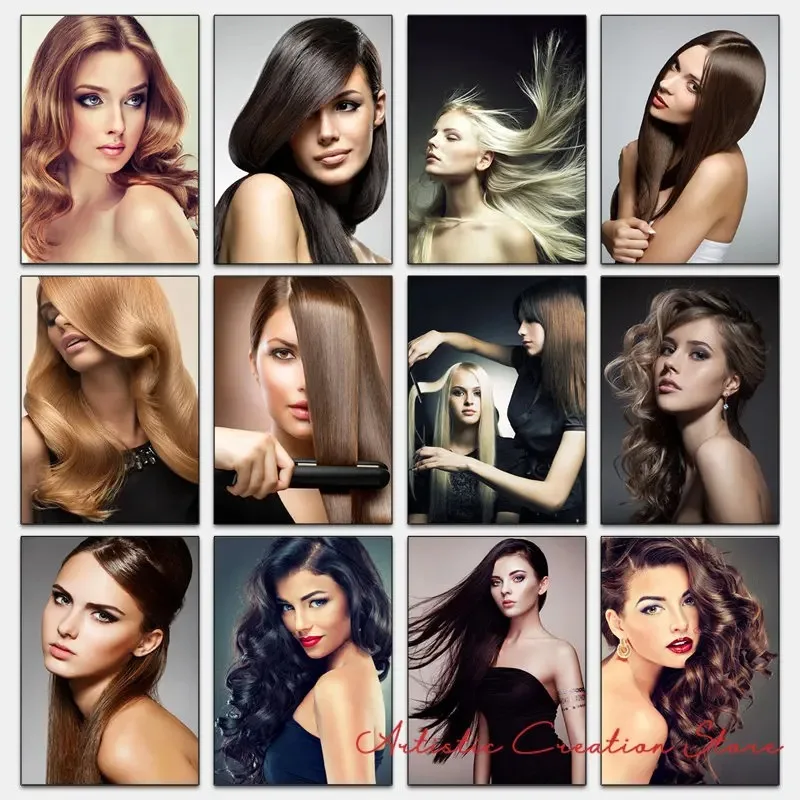 Fashion Hairstyle Beauty Poster Wall Art Canvas Printing for Salon Girls Straight Curly Hair Model Picture Room Aesthetic Dec