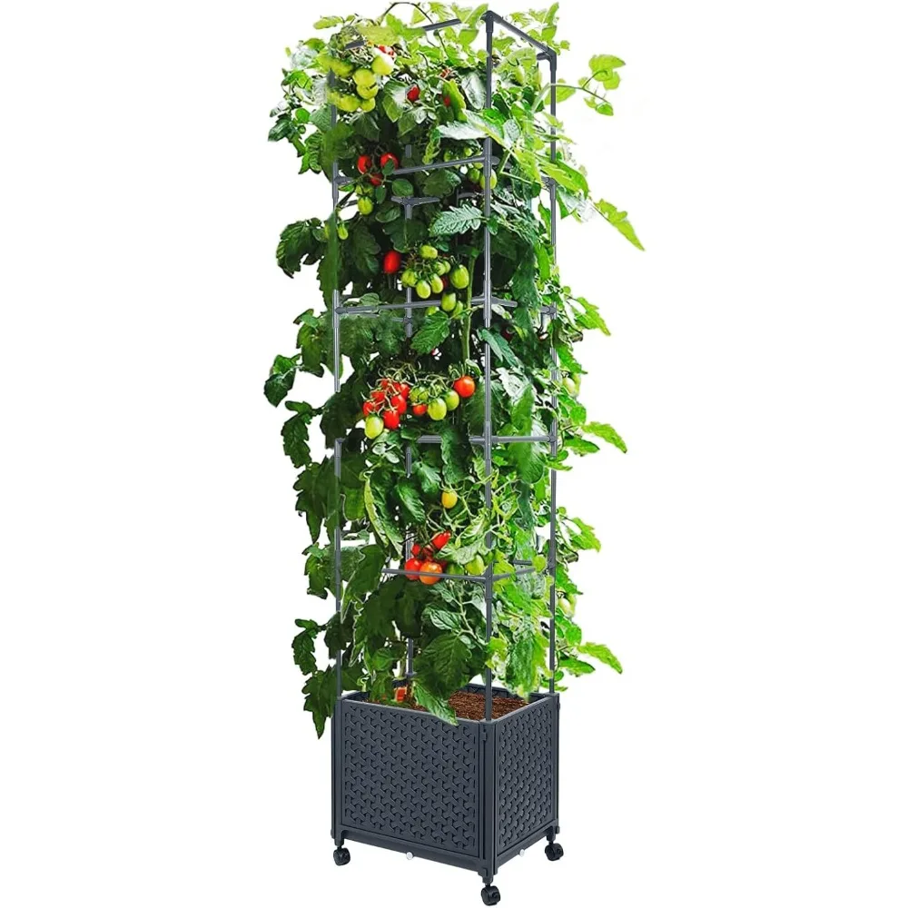 

Raised Garden Bed with Trellis, Self-Watering & Wheels for Outdoor Plants, Tomatoes, Flowers - 67.6" Planter Box