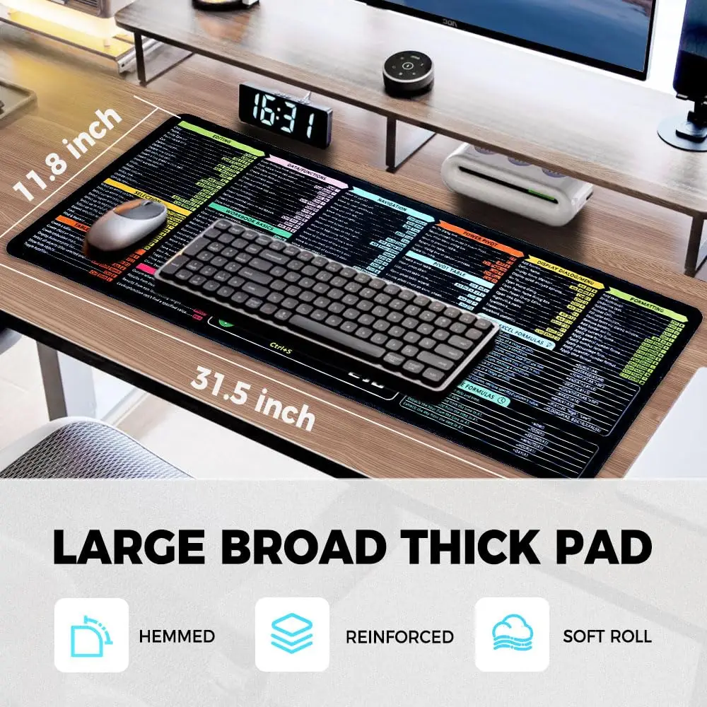 4 قطع كبيرة من وسادة مكتب Excel Cheat Sheet، لوحة ماوس كمبيوتر المحاسبة، هدية الموظف، غطاء مكتب XL، مستلزمات الكمبيوتر المكتبية