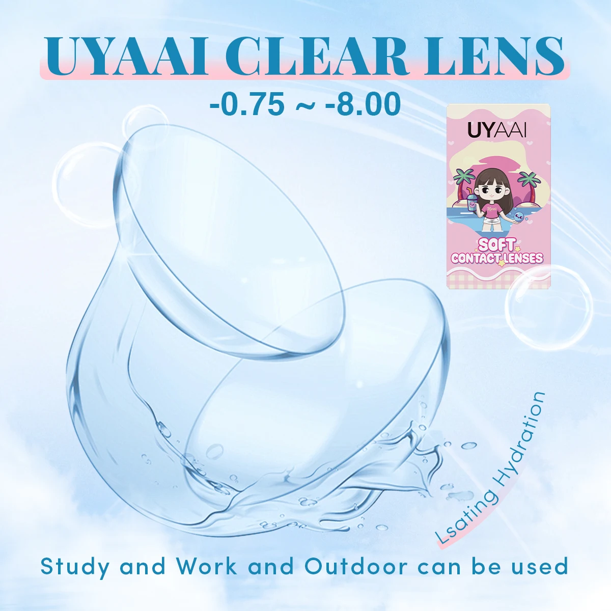 UYAAI -0.75 ~-9.00 Lentes de miopia transparentes Lentes de contato transparentes de alta qualidade com graus de prescrição natural de contatos oculares