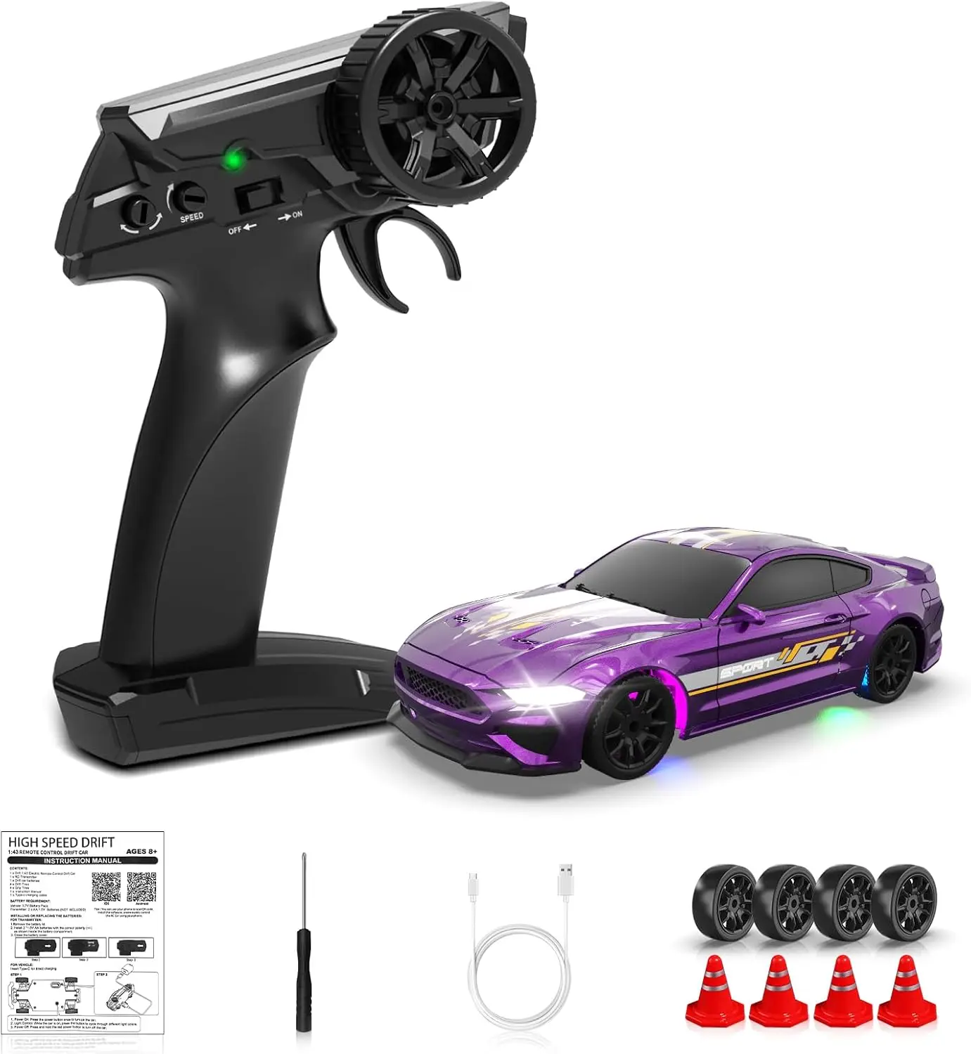 

1/43 RC Drift Car, Mini Drifting RC Car with Gyro 2.4GHz Full Proportional Drift Cars 4WD RTR Remote