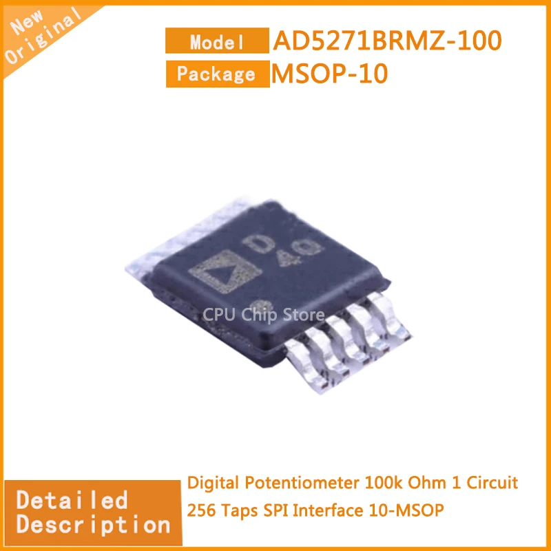 5Pcs/Lot   New Original  AD5271BRMZ-100  AD5271BRMZ  Digital Potentiometer 100k Ohm 1 Circuit 256 Taps SPI Interface 10-MSOP