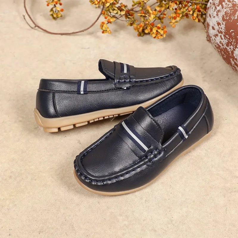JGSHOWKITO Kids Leather Shoes Slip-on Black Boys School Uniform Shoes Formal Perform Children Uniform Flat Shoes Soft Non-slip