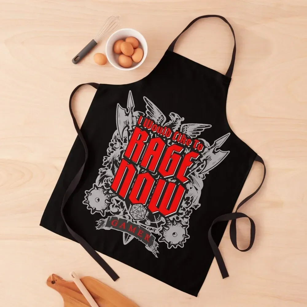 I Would Like To Rage Now Barbarian RPG Gamer D20 Dice Apron men's barbecue professional kitchen kindergarten teacher Apron