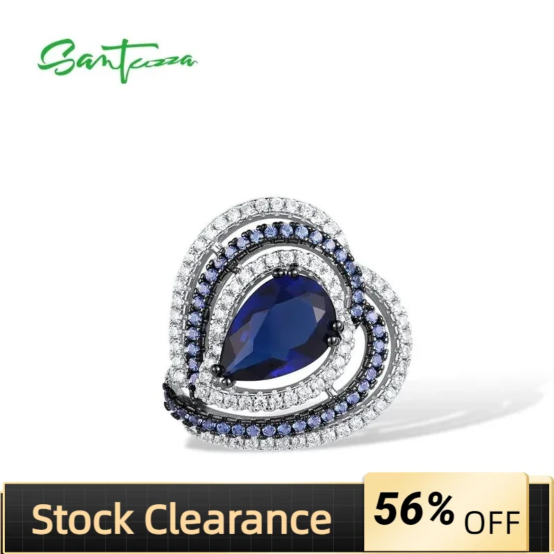 

SANTUZZA Pure 925 Sterling Silver Pendants For Women Heart Sparkling Blue Stones White CZ Pendants Luxury Gifts Fine Jewelry