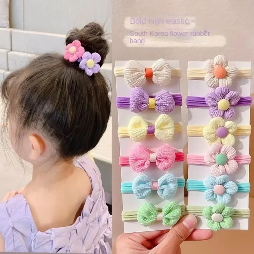 

6pcs Bowknot Hair Rope Summer Flower Elastic Rubber Band Finger Hair Tie No Harm Hair Band Children Headwear