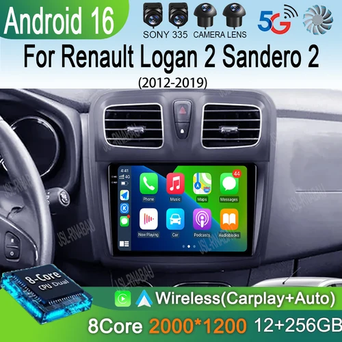 Imagen 2 del producto Radio para Auto con Android 16 y Carplay para Renault Logan 2 Sandero 2 2012 2013 - 2019, Navegación GPS, Reproductor Multimedia, wifi+4G, BT, DSP, 2DIN