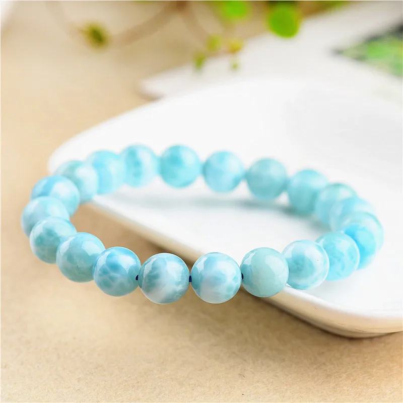 

Natural Blue Larimar Gemstone Round Beads Bracelet Water Pattern Larimar Women Men 7mm 8mm 9mm 10mm 11mm 12mm AAAAAA